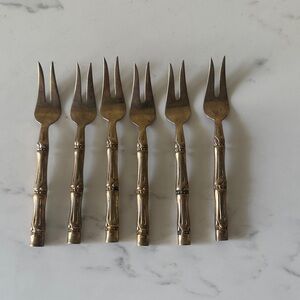 Vintage Brass Cocktail Forks Set of 6 Bamboo Design